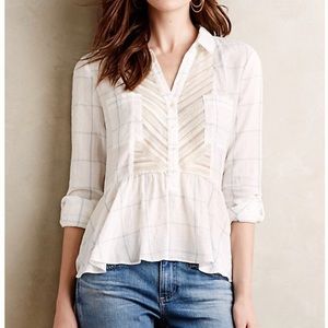 Anthropologie Maeve peplum plaid and lace top